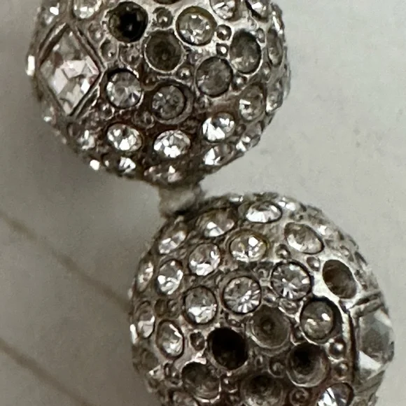 Chanel Silver-Toned and Pearl Drop Earrings with rhinestone encrusted spheres